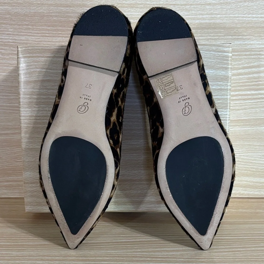 M.Gemi Leopard Calf Hair Loafers Pointed Toe Italy Luxe Chic 37